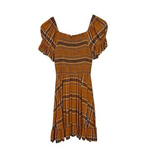 Cottagecore Smocked Dress S/M Plaid Tartan Prairie Academia Milkmaid Boho Folk